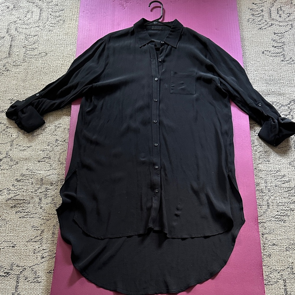 M.Fredric Long Black Button-Up Shirt Dress size M